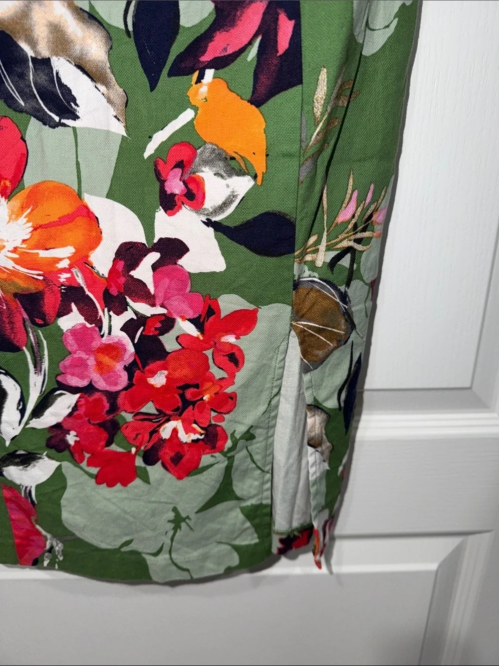 New York & Company Green Floral Midi strapless dress with slit size 6